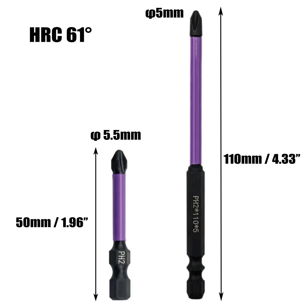 

Hand Tools Screwdriver Bits Electric Screwdriver Alloy Steel Black Degree Drill Bits PH2 Purple Screwdriver Impact