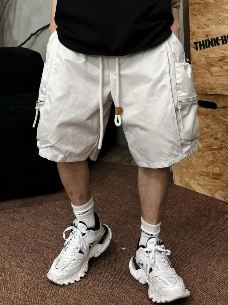 

Summer Men's Faionable Japanese Brand Zipper ket Workwear orts Breathable Loose Casual Five-Quarter Length Pants