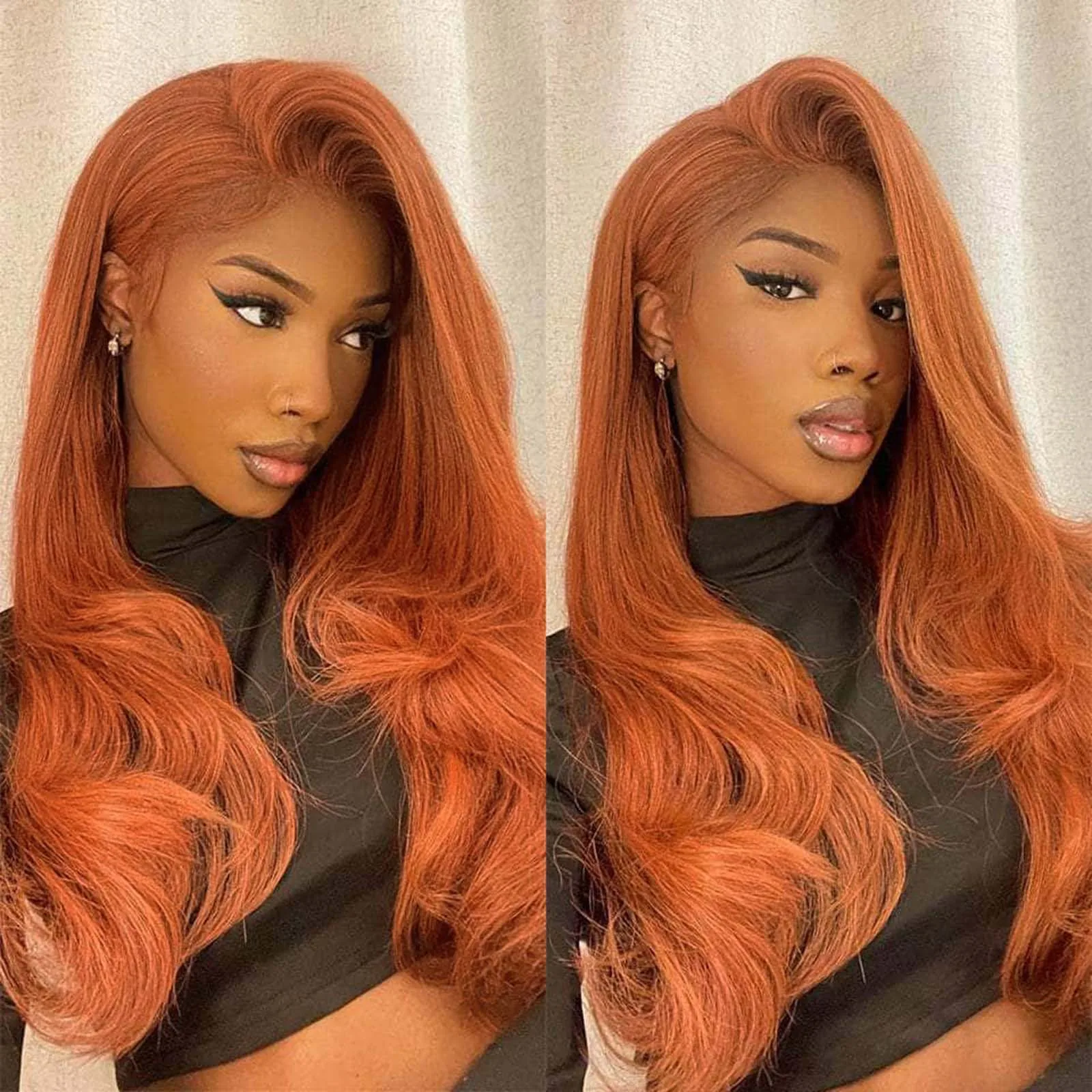 Long Wavy Hair Layered Synthetic Lace Front Wig Ginger Orange Curly Natural Wave Auburn Colored 13X4 Frontal Wigs for Women