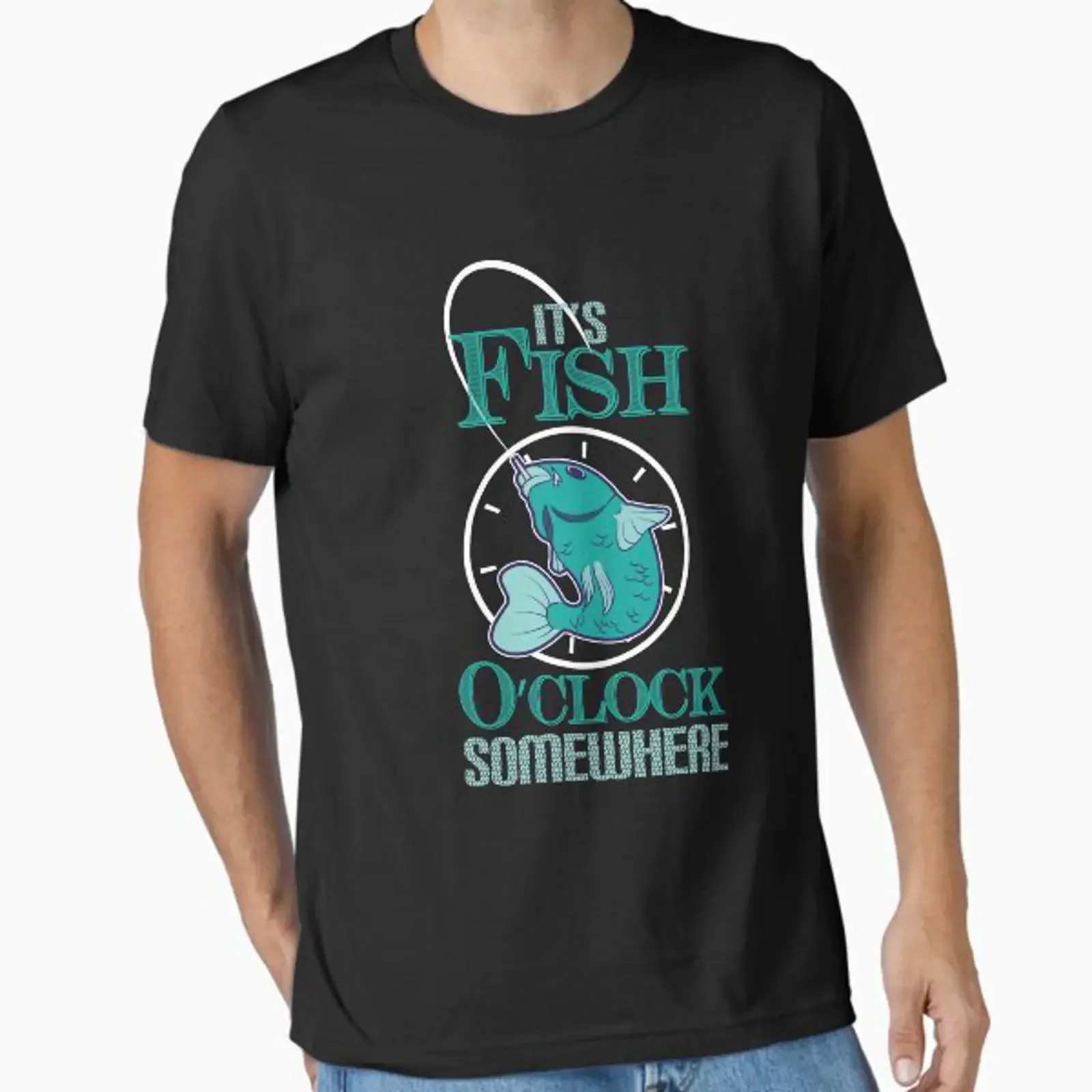 It's Fish O'clock Somewhere Essential T Shirt vintage Washed Top For Everyday Wear Unisex designer clothes Breathable Casual