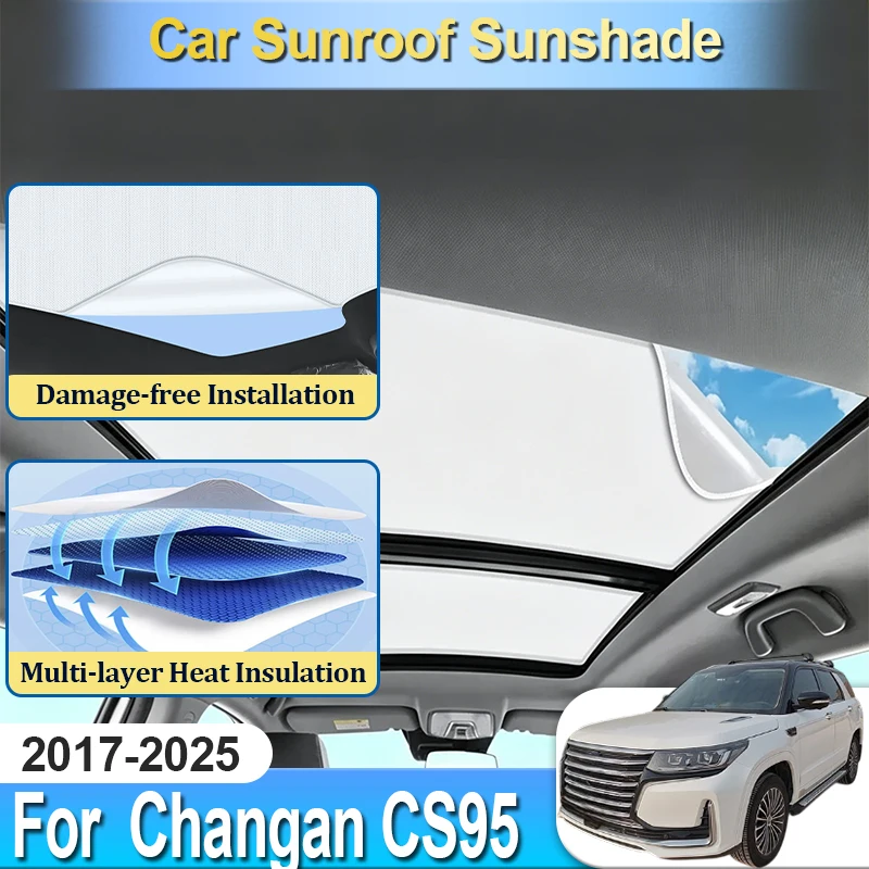 

For Changan CS95 Accesories 2023 2017~2025 No Glue Electrostatic Cling Sunroof Sunshade Sun Cover Blocker Car Tool Foldable Part