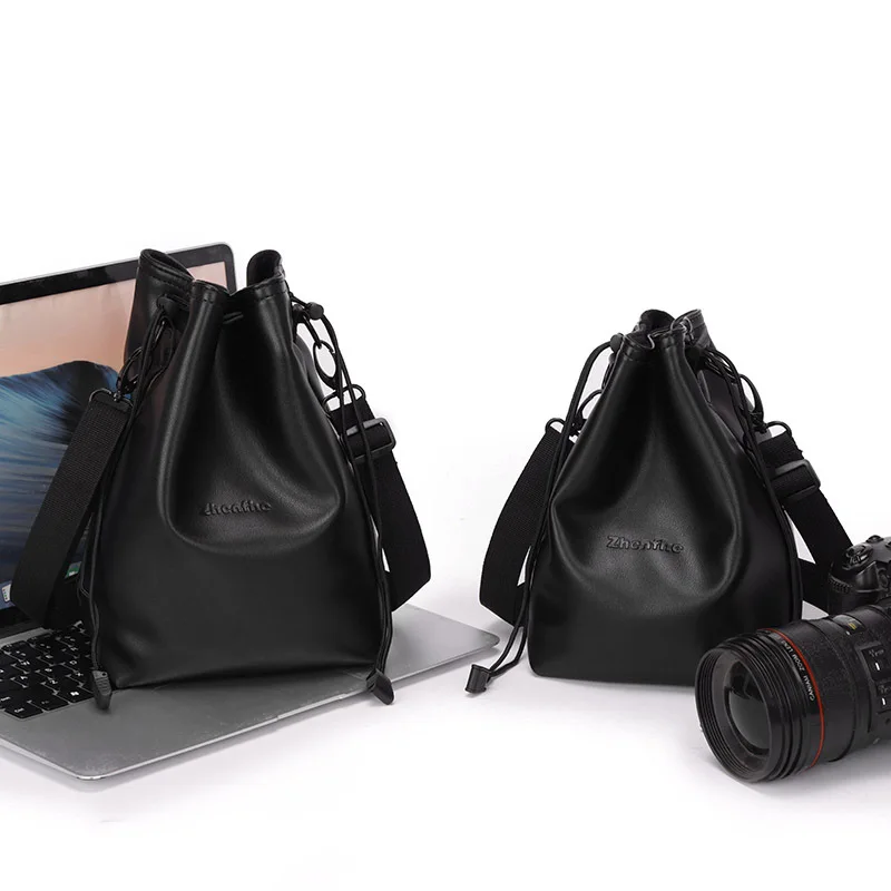 Lightweight Soft PU Leather Shoulder Bag for Canon Nikon Sony SLR Cameras Lens Battery TF Flash Card Photography Accessories