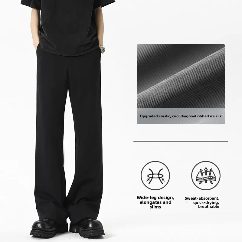 

American Retro Bla Micro Flared Casual Pants Men's Sle Summer Thin Cool Feeling Ice Silk Wide Leg Pants Slimming Knife