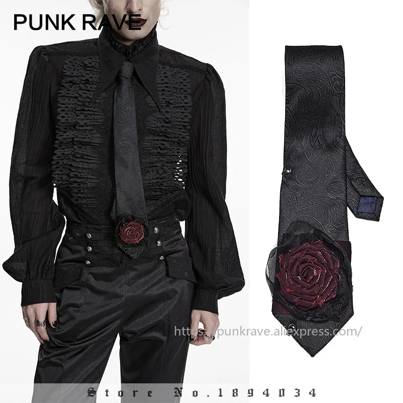 punk-rave-men's-gorgous-retro-grass-pattern-dark-jacquard-3d-rose-tie-decadent-romance-party-club-necktie-accessories