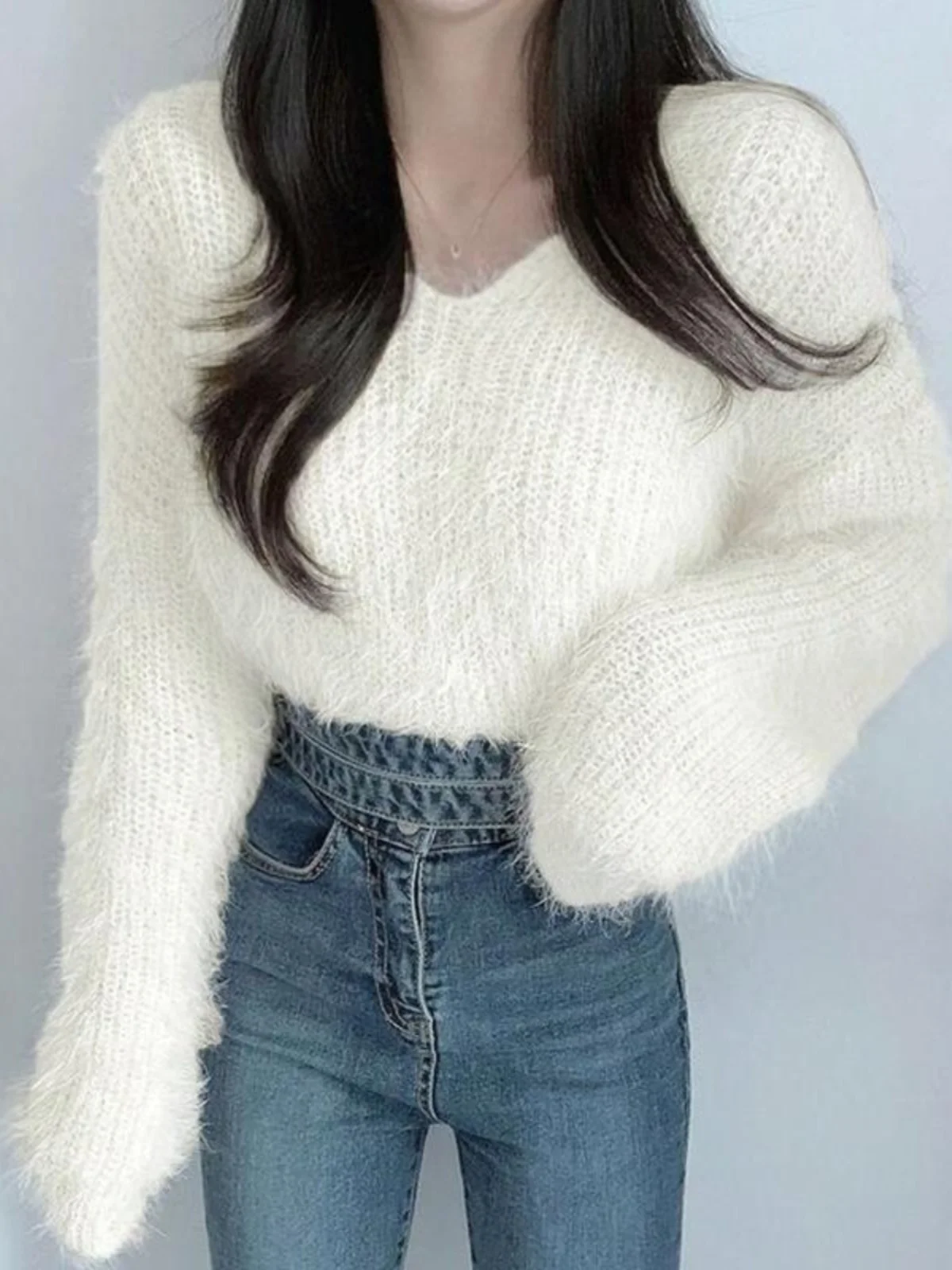 

Шикарный корейский бархатный свитер из норки Sle ort V-Ne, мягкий уютный женский вязаный топ, модный осенний модный теплый удобный крой