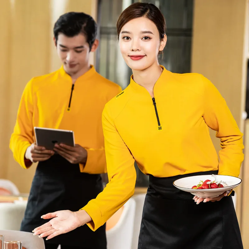 زي عمل النادل في مطعم غربي على شكل مئوية، وعاء ساخن للمطاعم، مقهى الحليب والشاي، مقهى الخريف والشتاء، بأكمام طويلة