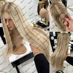 Silky Straight Highlight Balayage Human Hair Blonde Machine Made Cheap U Part Wig for Women Remy Peruvian Hair V Part Wigs