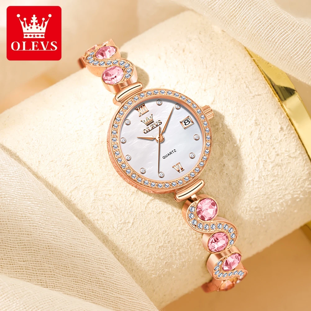 OLEVS 5633 Women Watch Dress Elegant All Diamond Bracelet Luxury Original Waterproof Watch HD Automatic Date Women Quartz Watch