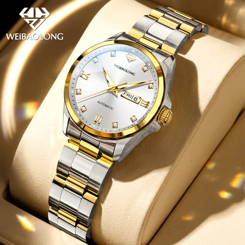 WEIBAOLONG Woman Watches Top Luxury Imported Movement Automatic Mechanical Wristwatch Pure Gold Ladies Watch Gifts Box 3818