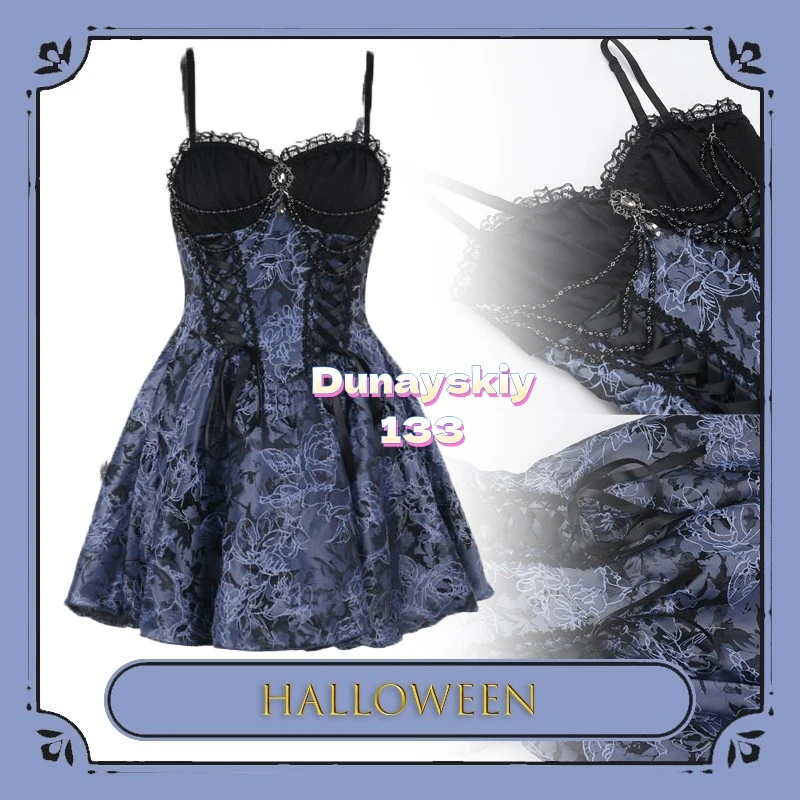 

Dark Fantasy Gothic TwoTone Jacquard Strapless Dress Set Lolita Blouse Vintage Punk Egirl Harajuku Fashion Party Wear