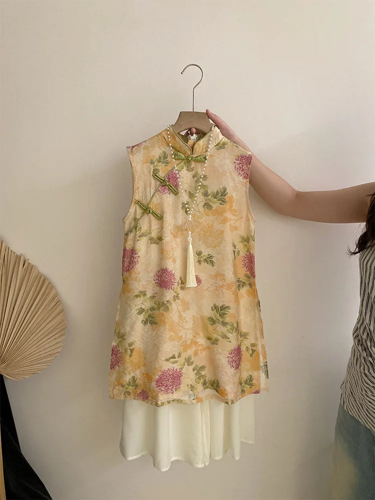 

Girls' Traditional Chinese Style Summer Outfit2025New Stylish Children's New Chinese Style Two-Piece Set Little Girl Cheongsam D