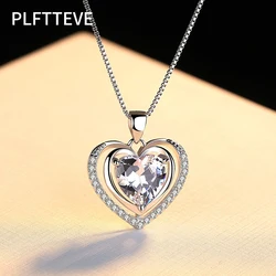 Zircon Heart Necklaces For Women Lover Silver Color Necklace Pendant Jewelry Fashion Female Neck Chain Girlfriend Birthday Gift