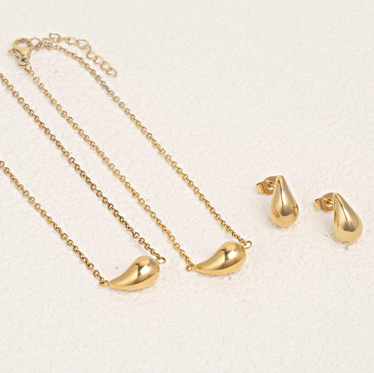 

Fresh & Sweet Chubby Teardrop Stainless Steel Solid Necklace Bracelet Earrings 3pcs Set for Women, Perfect Gift Choice