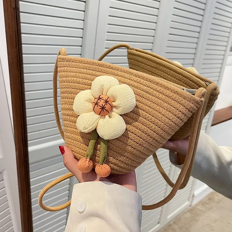 Women's Handbag Handmade Straw Woven Bag Korean Style Cute Small Shoulder Bag New Trend Simple Fashion Versatile Crossbody Bag