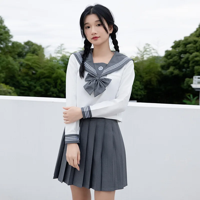

ey Embroidered Tee-piece Sailor Suit orm JK School orm Set Skirt Fem Spring 2025 China Origin Ladies Outfit