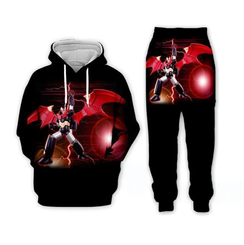 Anime Mazinger Z 3D impreso Sudadera con capucha traje hombres sudaderas con capucha pantalones de chándal Casual moda dos piezas conjunto de chándal ropa de hombre