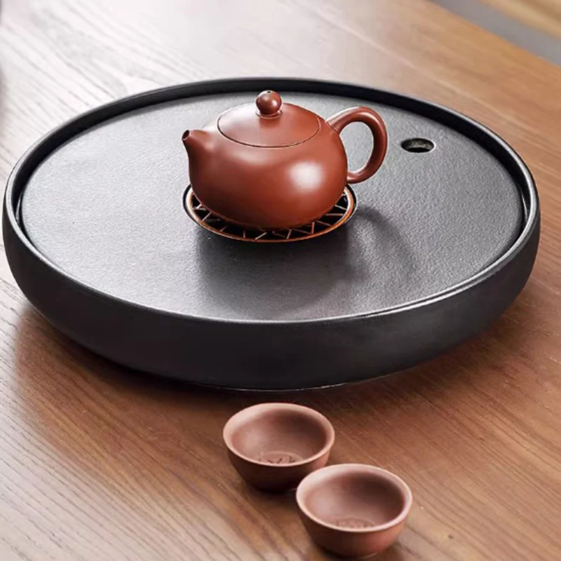 

Chinese Luxury Tea Tray Round Craft Ceramic Drainage Teapot Tray Gift Table Bandeja Redonda Madera Tea Making Accessories