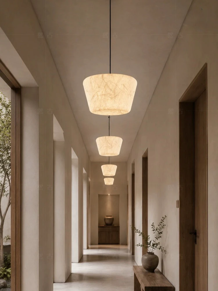 Northern European MULBERRY LED Silk Pendant with Ancient Style Texture Art Study Restaurant Light Homestay Bar D Pendant