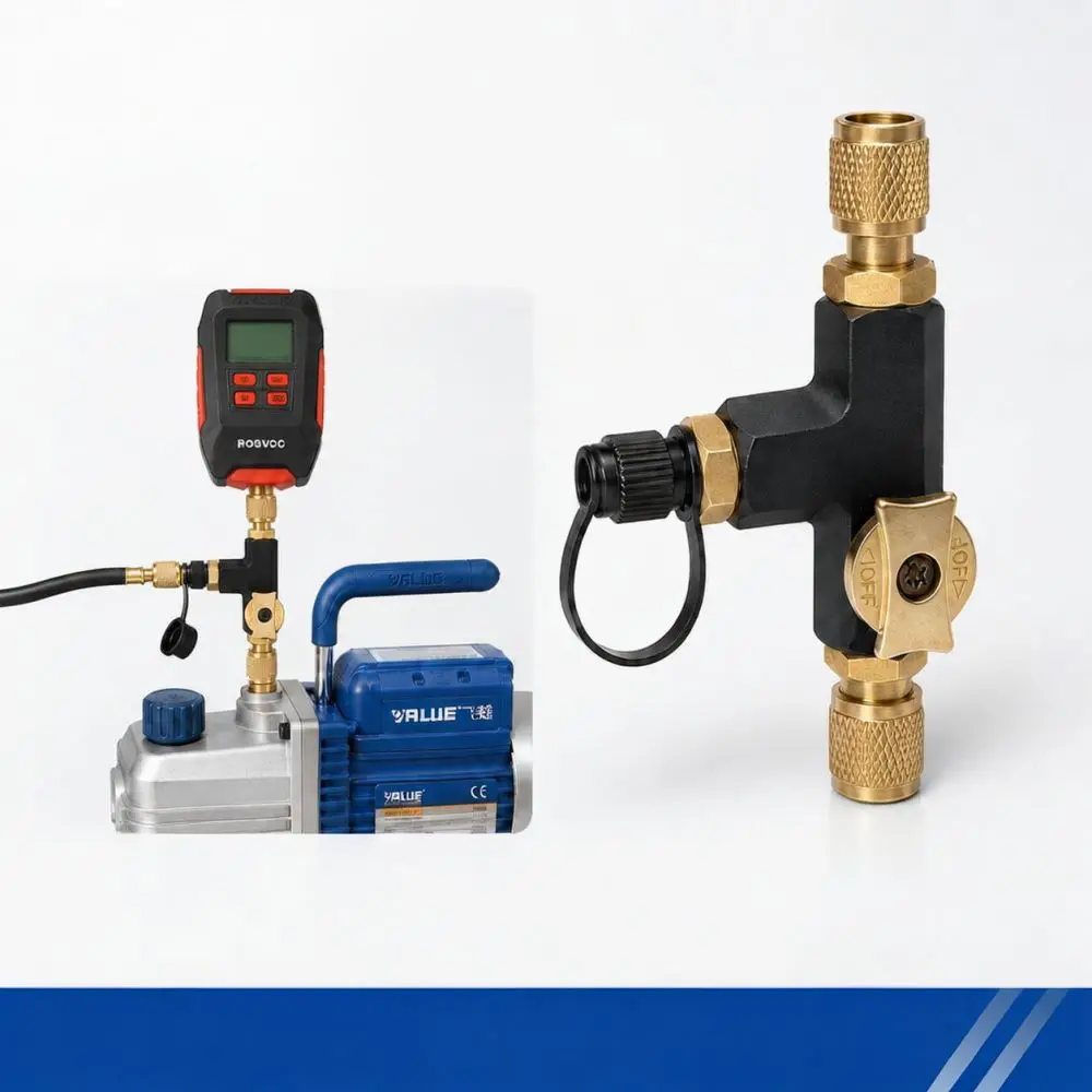 Manual Three Way Valve For Vacuum Pump Manifold Gauge HVAC Air Conditioning Maintenance Reliable Adapter Tool