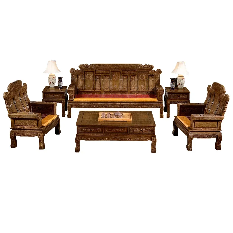 Solid wood sofa mahogany new Chinese chicken wing wood sofa combination living room Ming and Qing antique small apartment sofa