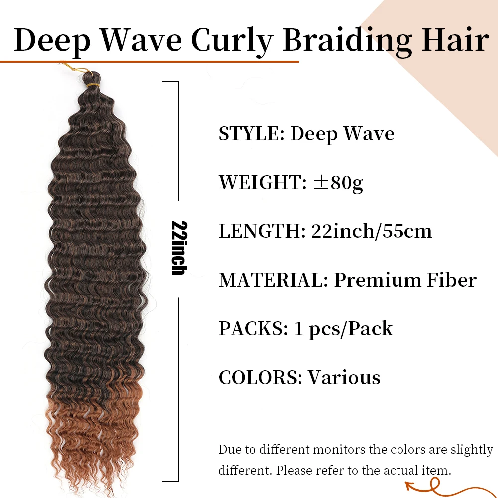 Long Deep Wave Curly Synthetic Braiding Hair Ocean Wave 22 inch Crochet Hair Soft Curly Crochet Hair For Women