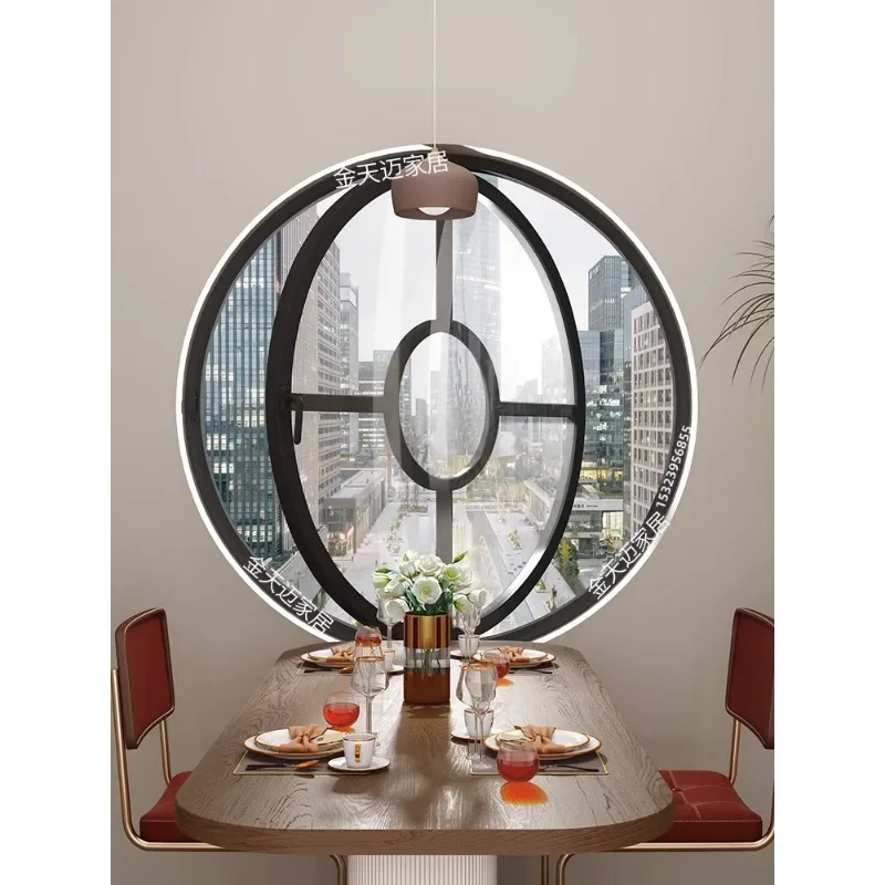 Central axis rotating round window Moon  Indoor round art glass Entrance  Attic landscape round