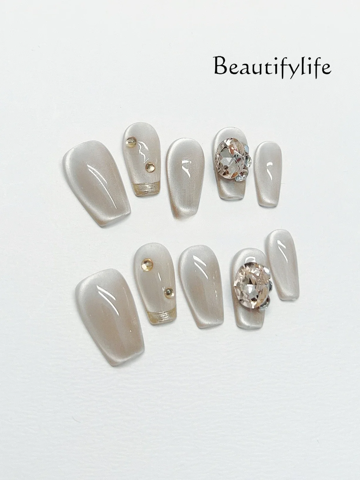 

Handmade Nail Ice Through Cat's Eye Premium French Nail Sheet