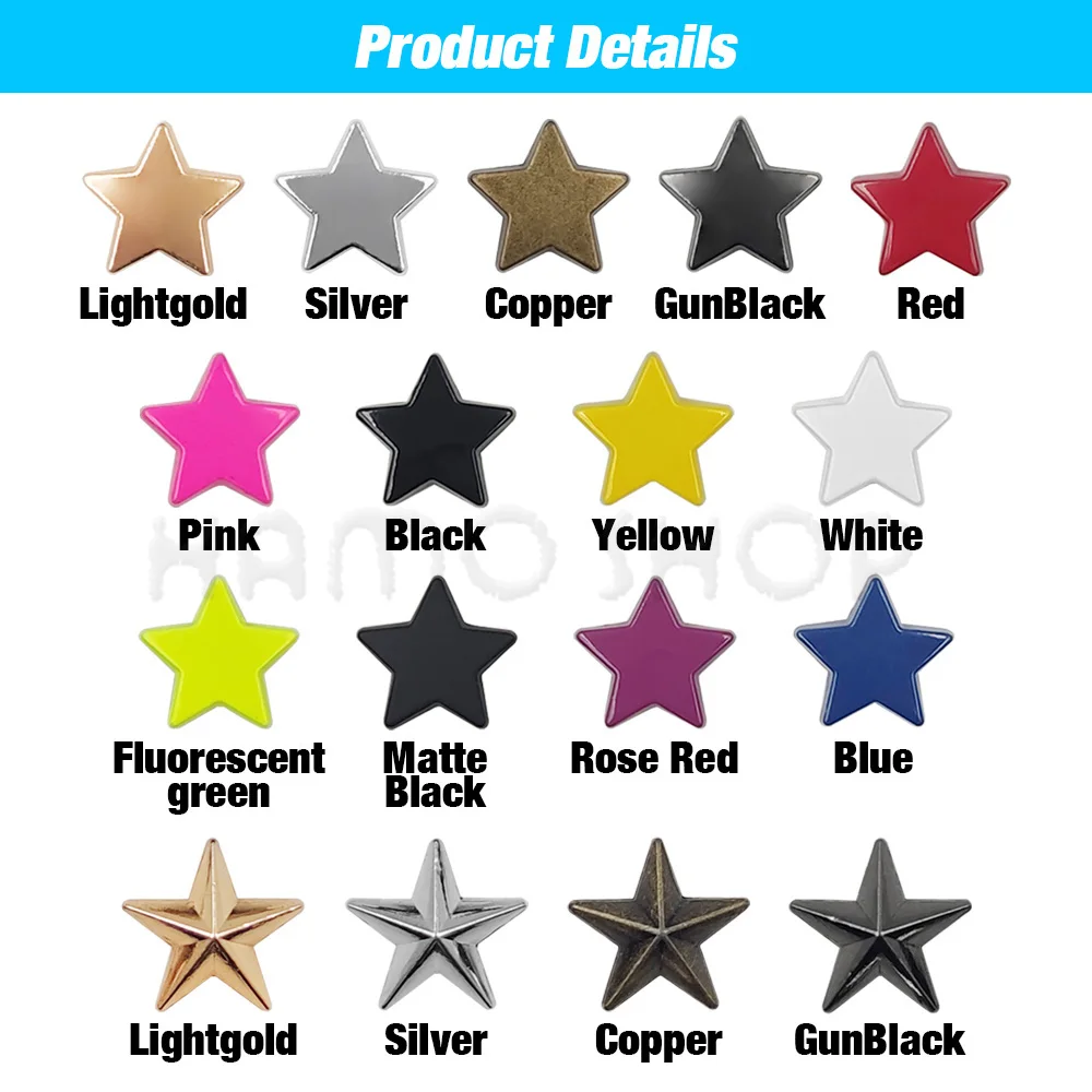 5-10pcs Metal Stars Rivets Studs With Screw Punk Screwback Clothing Garment Shoes Hat Leather Belt DIY Decor Clothes Accessories