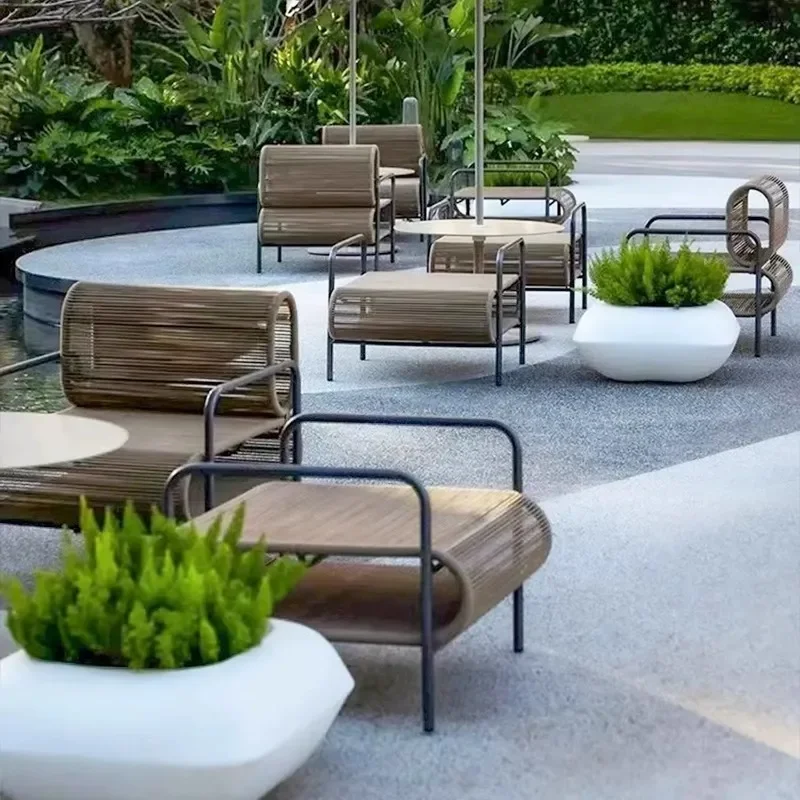 for Outdoor Rope Weaving Balcony Single Rattan Chair Sofa Backrest Table and Chair Combination for Courtyard Hotel Garden Bed