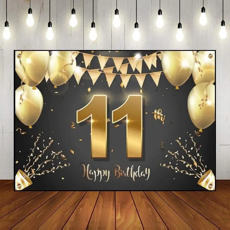 Happy 11th Birthday Background Photo Balloon Game Machine Red Schoolring Decoration Children Sweet Boy Communion Prince Golden