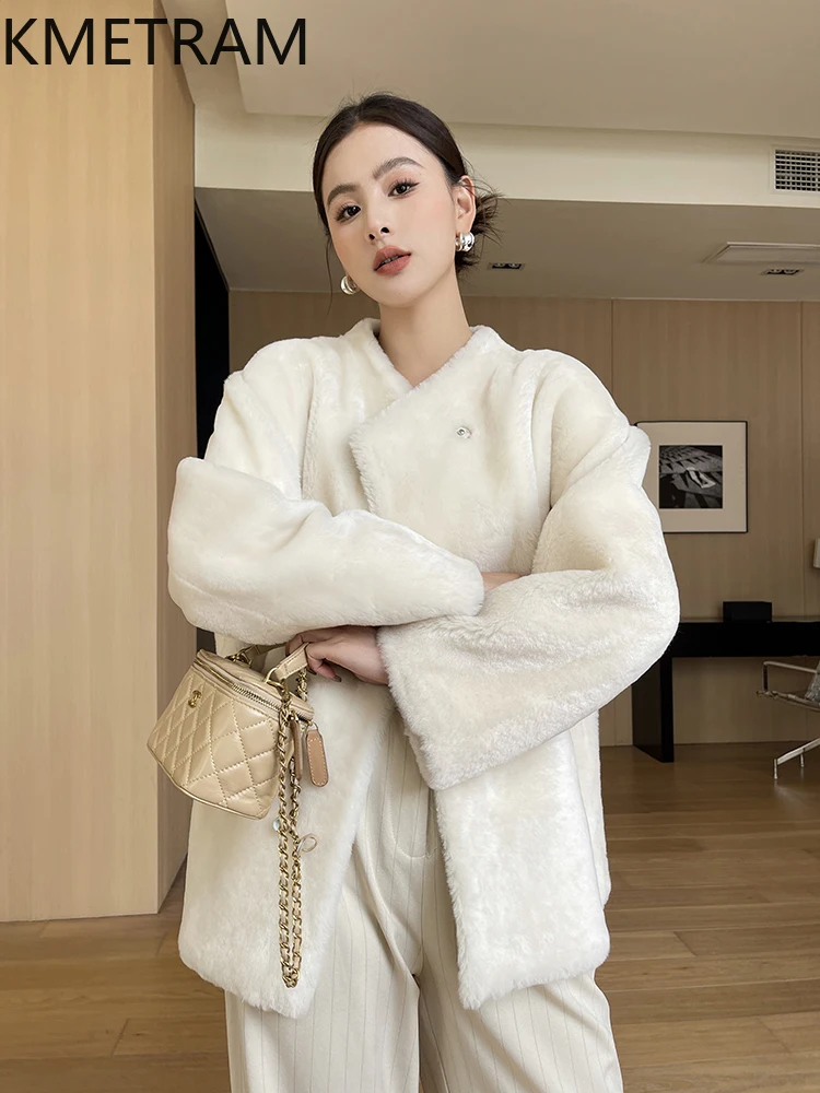 100% 천연 메리노 울 양가죽 양면 모피 재킷 여성 루즈핏 리얼 퍼 코트 여성 겨울 의류 2025 여성용 모피 코트