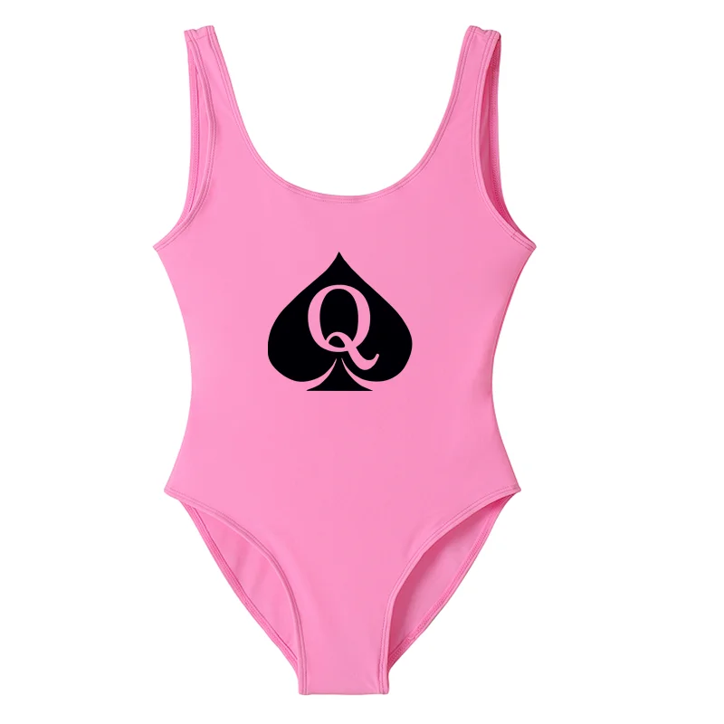 Women One Piece Swimsuit Sexy Bodysuit Queen of Spades Swimwear Black Swim Suit Backless Mayo Monokini Sexy Badpak One-Piece