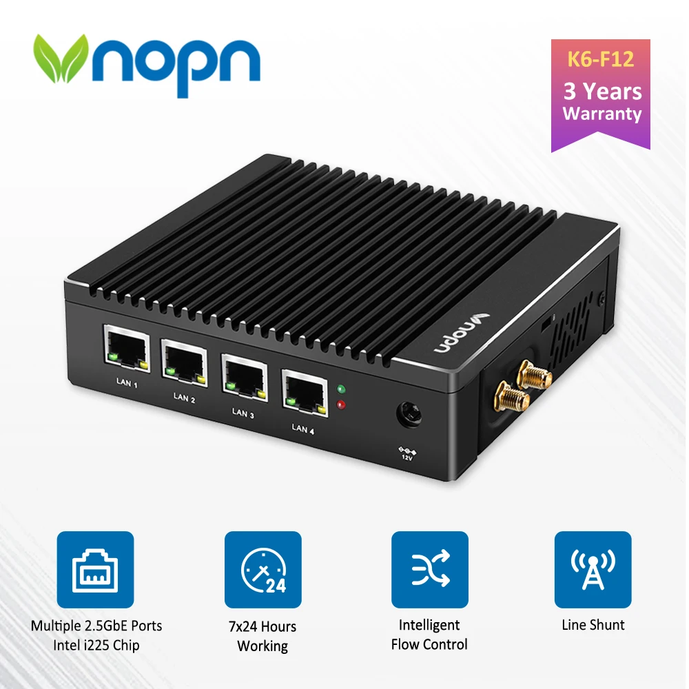 VNOPN Intel N3700 Firewall Computer 4x2.5G i226 LAN Mini PC industriale senza ventola Router morbido pfSense OPNsense