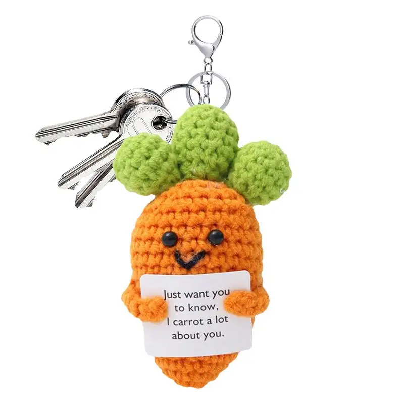 Emotional Support Vegetables Funny Plush Figures Crochet Carrot Motivational Knitted Fruit Doll Emotional Support Toy