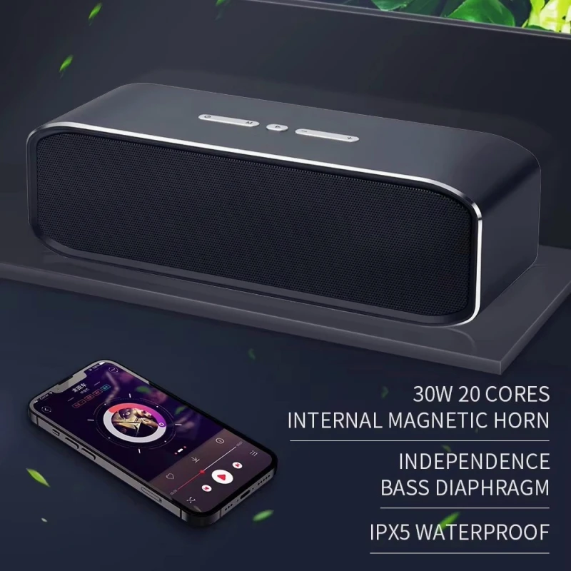 Cyboris T11 30W Outdoor IPX5 Waterproof Speaker Bluetooth Metal Mega Bass with TWS Interconnection Support TF/AUX Playback Modes