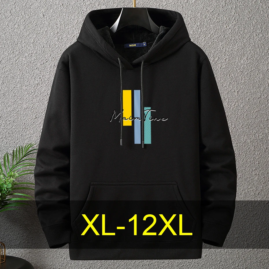 

12XL 10XL Plus Size Hoodie Men Autumn Winter Fleece Hoodies Print Hooded Pullover Fashion Casual Hoodies Big Size 12XL