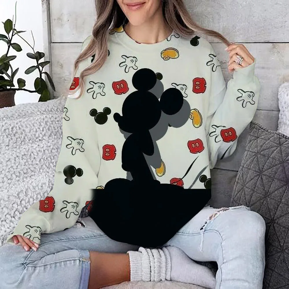 Hot Sale Oversize Printing Women Sweatshirt 2024 Autumn Anime Style Loose High Quality Hoodies Mickey Mouse Print Hooded Girl