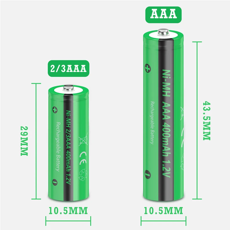 2/3 AAA battery ni-mh rechargeable battery 400mah 2/3AAA button top for LED solar light