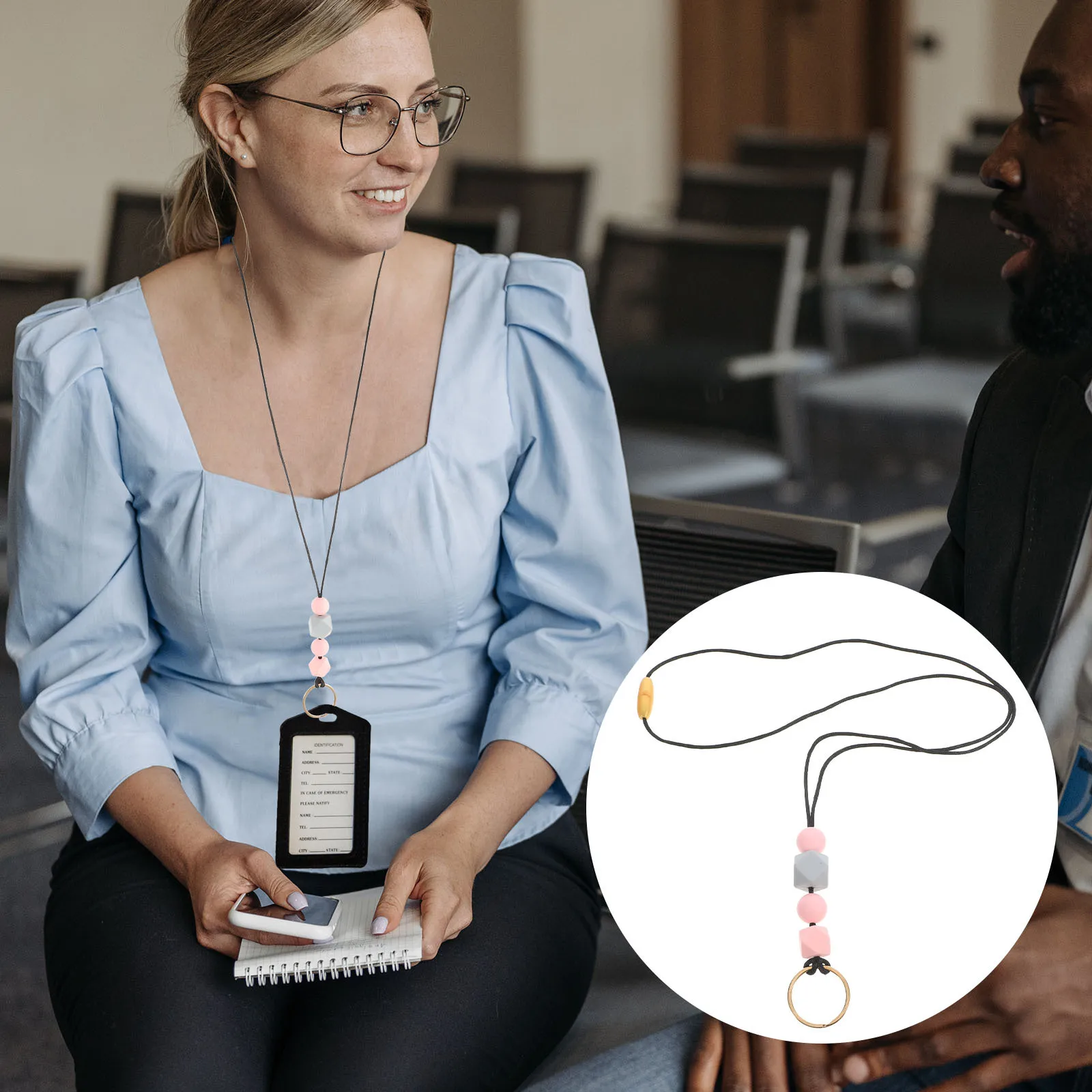 

Multi-Functional Wooden Beads Lanyard Stylish Id Card Keychain Strap Anti-Lost Decorative Phone Case Holder Office Gifts