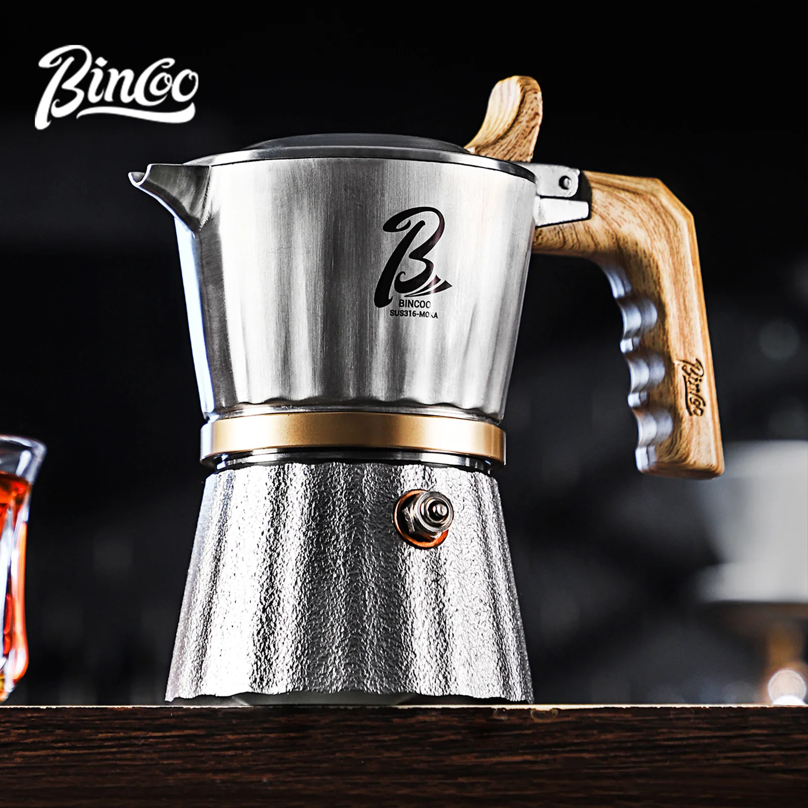 

Bincoo, горшок для мока с тремя клапанами, плита из нержавеющей стали 316, эспрессо-машина, 2 чашки, кофейник для эспрессо, аксессуары для бариста