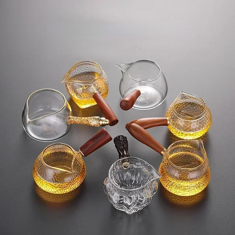 Glass Tea Jug Chinese Kung Fu Tea Set Accessory Water Pitcher Wood Side Handle Teapot Heat Resistant Teaware Coffee Milk Pot