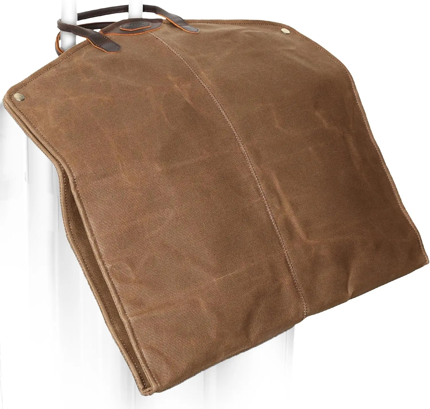 

43" Waxed Canvas Leather Trim Garment Bag, Waterproof Hanging Suit Cover with YKK Zipper and Handles for Travel