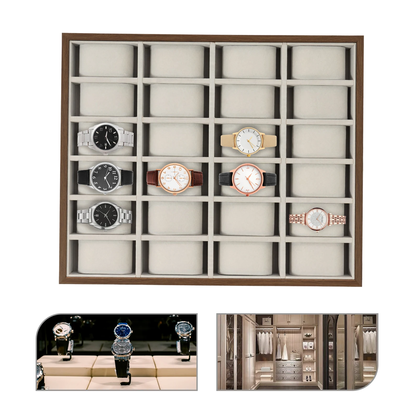 Bymaocar 24 Slots Watch Display Box Wooden Jewelry Storage Case Organizer Bracelet Rings Tray Dressing Table Watches Holder