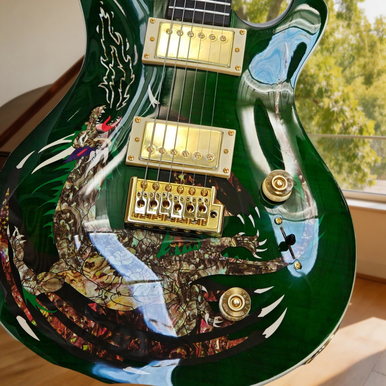 Green Dragon 2026 Hot Gloss Gold Hardware Motif PRS Electric Guitar HH Pickups Mahogany Body Bird Inlay 24 Tone