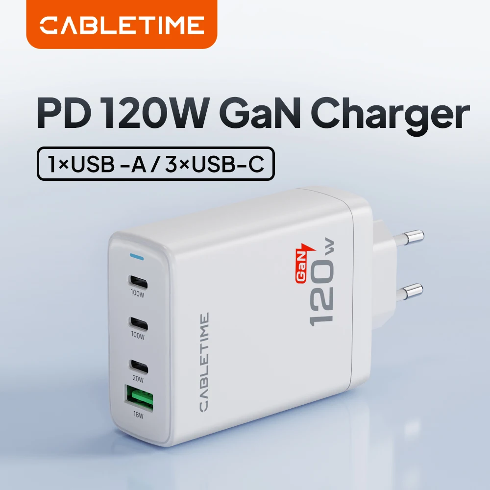 cabletime-120w-gan-charger-4-in-1-fast-charge-4-port-usb-european-plug-for-iphone16-17-laptops-macbook-dell-huawei-pd-charger