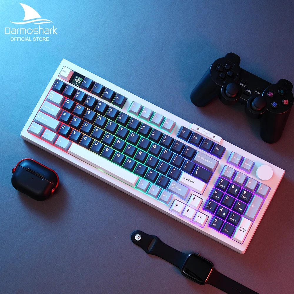 Darmoshark TOP98 Gaming Mechanical Keyboard Wireless Bluetooth Tri-Mode 98 Keys Hot Swap Computer Office Keypad Silver Switch