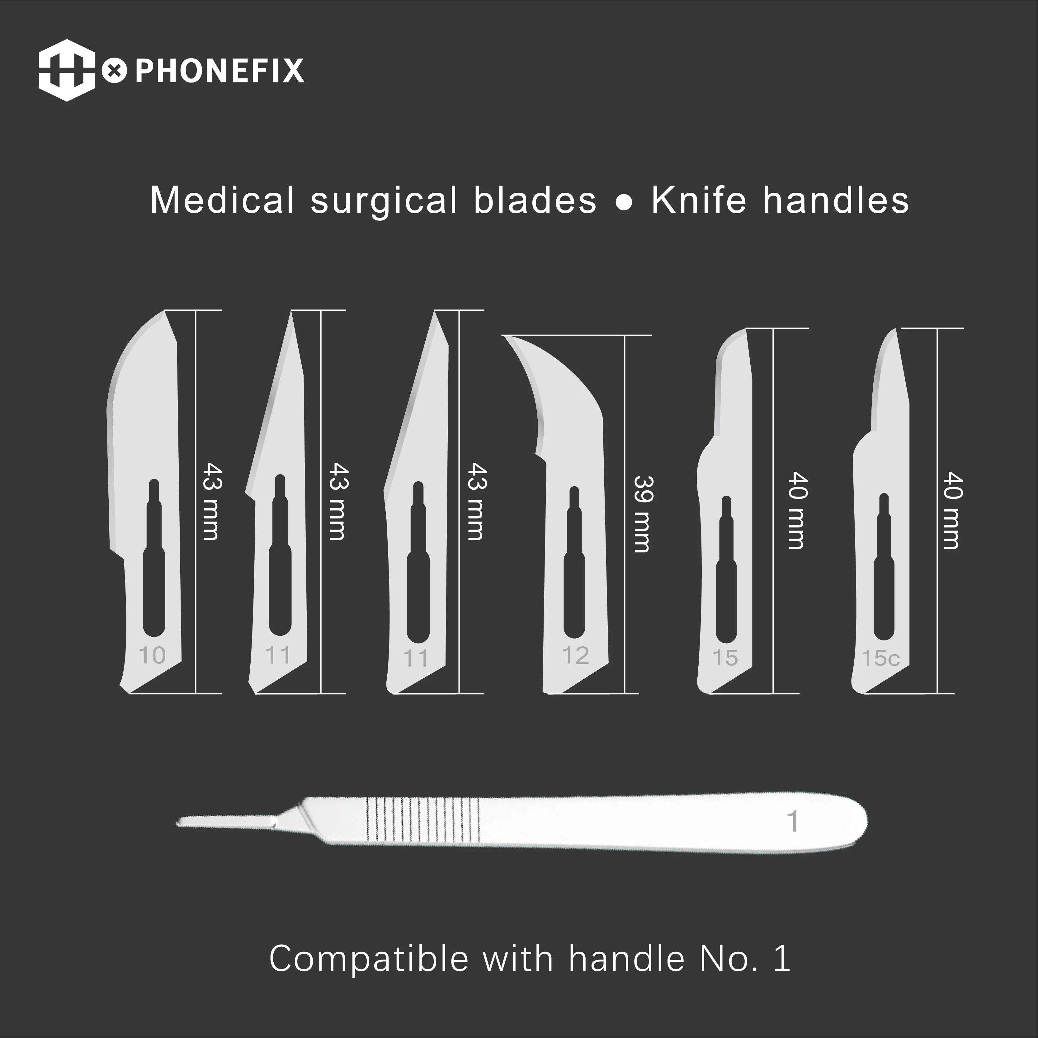 10# 11# 12# 15# 18# 21# 23# 24# 25# Carbon Steel Surgical Blades Sterile Scalpel Knife for Mobile Phone PCB Repair Hand Tools