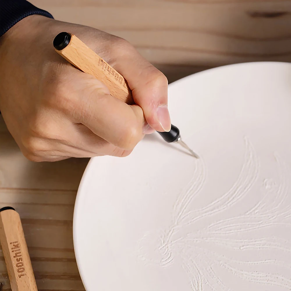 Pottery Tools Stainless Steel Clay Tools Clay Texture Carving Knife Replaceable Head Wooden Handle Ceramic Carving Pen
