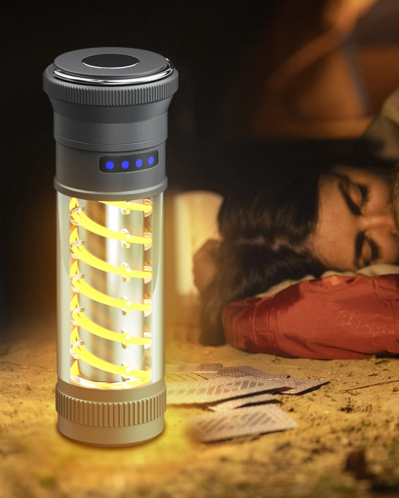 

New Outdoor Multifunctional Camping Light High Capacity Double Spiral Atmosphere Illumination Flashlight mini flashlight