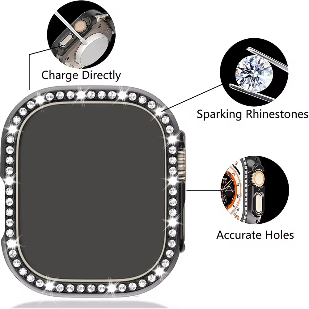 Diamond Case For Apple Watch Series 9 8 7 6 SE 5 38mm 44mm 40mm 41mm 45mm 42mm Protective Cover For IWatch Ultra 2 49mm Bumper